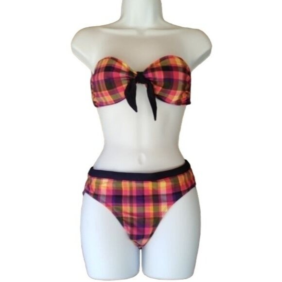 Isaac Mizrahi for Target Women's Small/Medium Plaid Bandeau Bikini Bathing Suit - Picture 1 of 10